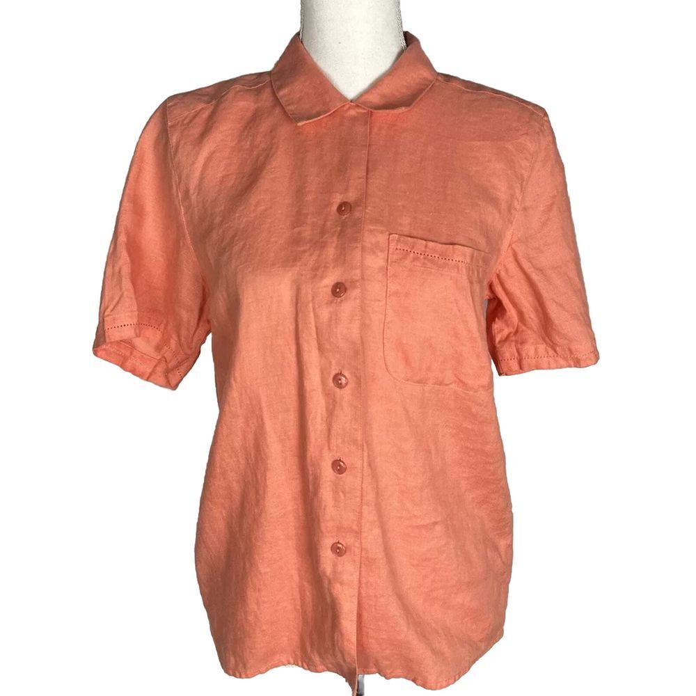 Talbots Irish Linen Orange Collared Short Sleeve Shirt Button Up Size‎ 6